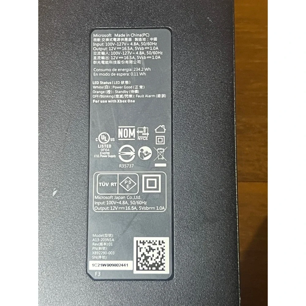 Microsoft Xbox One AC Power Supply Adapter Brick OEM Model A13-203N1A Black